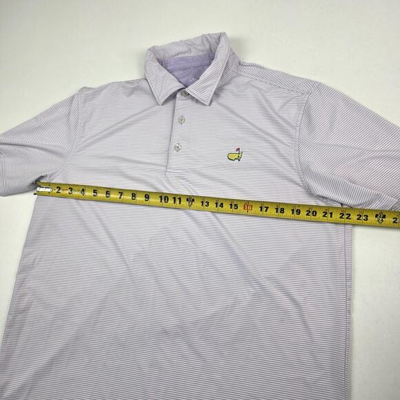 Masters Tech Polo Shirt Mens Large Purple White Stripe Golf Performance Stretch - Picture 5 of 9